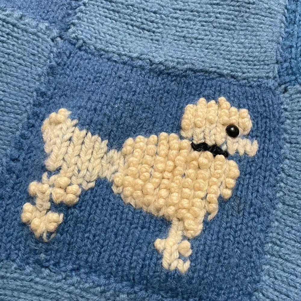Vintage 1967 Poodle Handmade Quilt Blanket Throw Blue White 60s Retro Mod 34x54